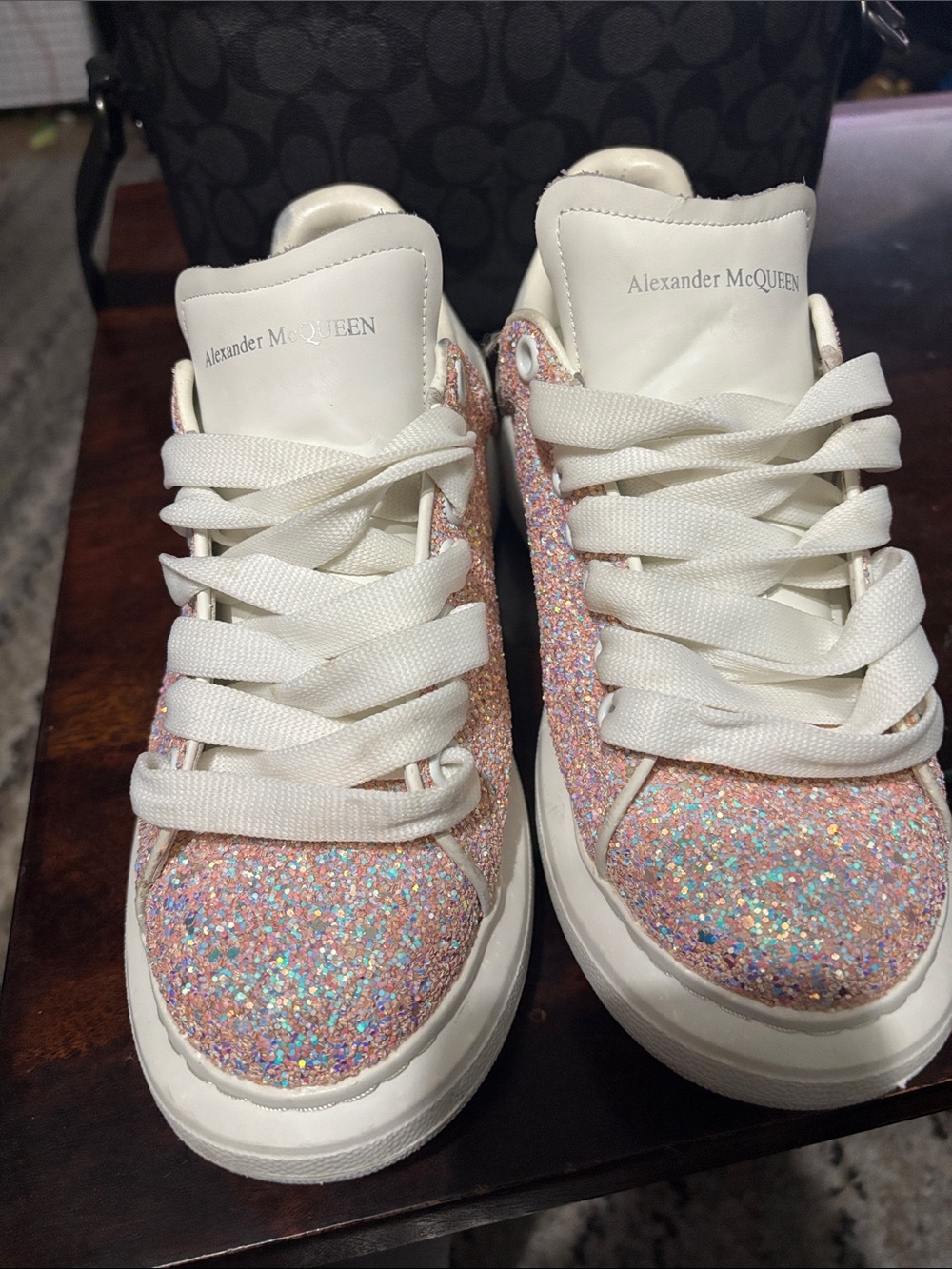 Alexander McQueen Kids Glitter Sneakers in Pink and White